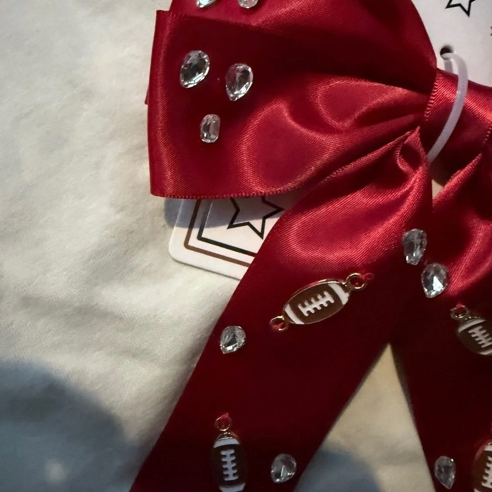 Red Football Hair Bow with Rhinestone Accents -brand new w packaging